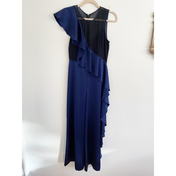 Diane Von Furstenberg DVF Silk Jumpsuit mesh cut out ruffle sexy going out sz 2 - Picture 2 of 15